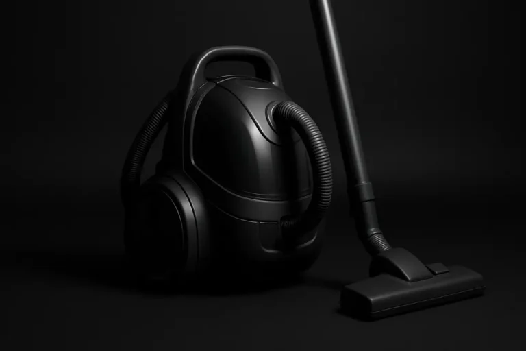 High-quality product photo of a single complete vacuum cleaner centered against a black background with spotlight lighting, showing the entire product clearly and professionally