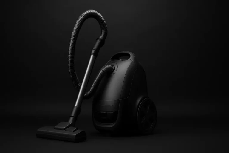 High-quality, realistic product photo of a single complete vacuum cleaner, centered and fully visible against a sleek black background with soft spotlight lighting.