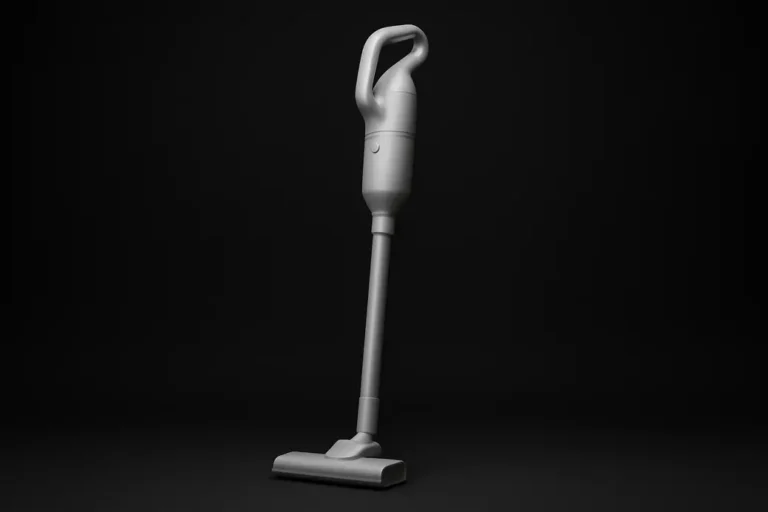 High-quality product photo of a single sleek wireless vacuum cleaner centered against a solid black background with soft even spotlight lighting, showing the complete device clearly and professionally.